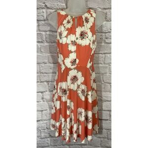 Ivanka Trump Coral Floral Dress Small Liquid Knit Travel Resort Cruise Easywear
